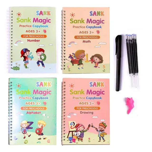 Sank Magic Practice Copybook (4 Books + Magic Pen & 10 Ink Refills)