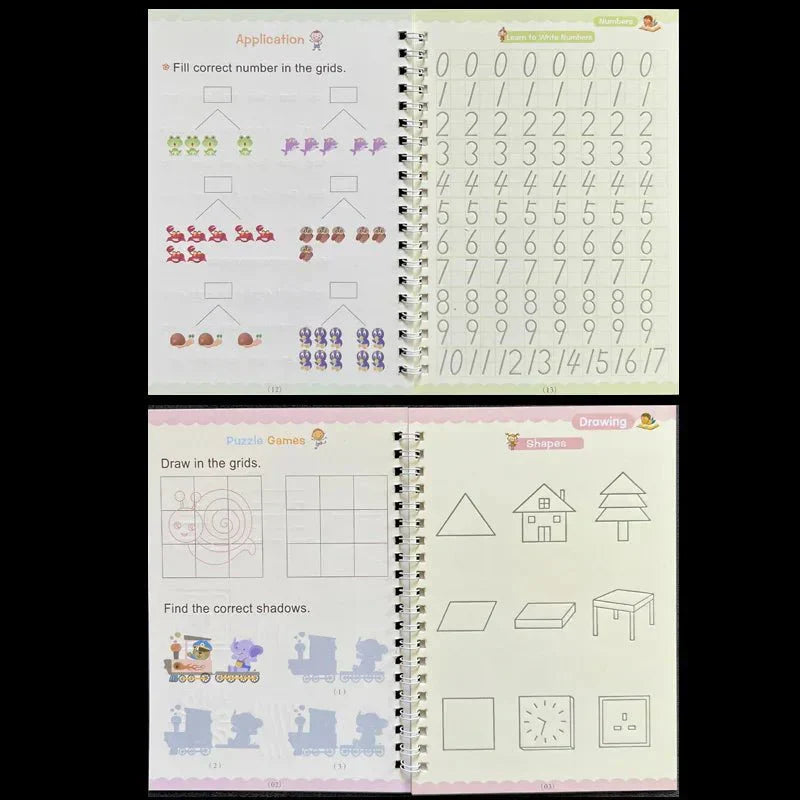 Sank Magic Practice Copybook (4 Books + Magic Pen & 10 Ink Refills)