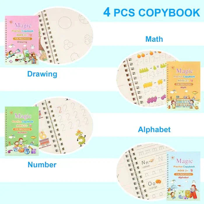 Sank Magic Practice Copybook (4 Books + Magic Pen & 10 Ink Refills)