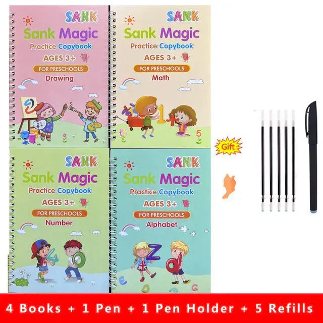 Sank Magic Practice Copybook (4 Books + Magic Pen & 10 Ink Refills)